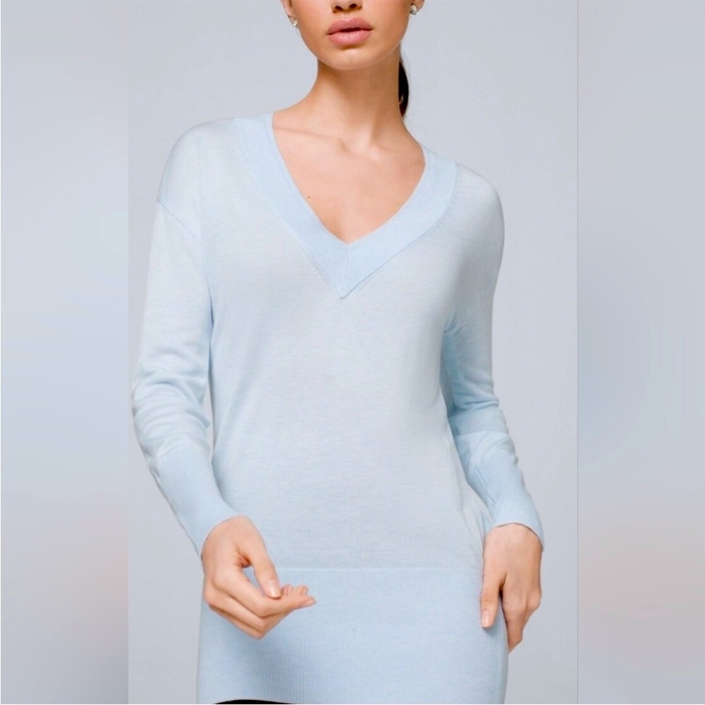 WHBM V-Neck Sweater - Light Blue, Size Large